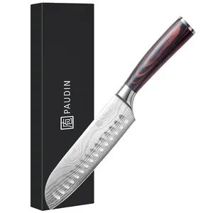 N5 Bestseller 7 Inch Japans Keukenmes 5cr15mov Koolstofstaal Met Pakka Houten Handvat Op Maat Gemaakte Koks-Mes Santoku-Mes