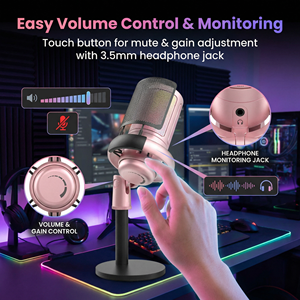 Microphone USB/Type-C rose avec éclairage RGB, Plug & Play, Condensateur Cardioïde pour Streaming en Direct/Enregistrement/Karaoké 192kHz/24bit PJT-DMK2143 - Product Image 5