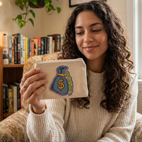Patch thermocollant brodé en tissu sergé, motif dollar et sac à monnaie, en gros, en stock, pour chapeaux, sacs et vêtements