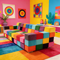 Canapé coloré de style Memphis, patchwork artistique, rembourré, pour hôtel et maison