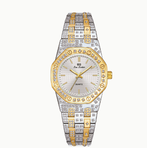 Montre de luxe pour femme en or, cadran octogonal à quartz avec strass, affichage analogique, fermoir déployant - Product Image 6