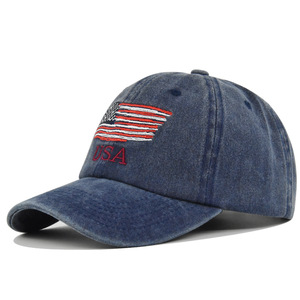 High Quality Custom USA Flag Dad Hat Washed Cotton Distressed <b>Baseball</b> <b>Cap</b> with Embroidery Logo for <b>Men</b> Women Wholesale Hats - Product Image 4