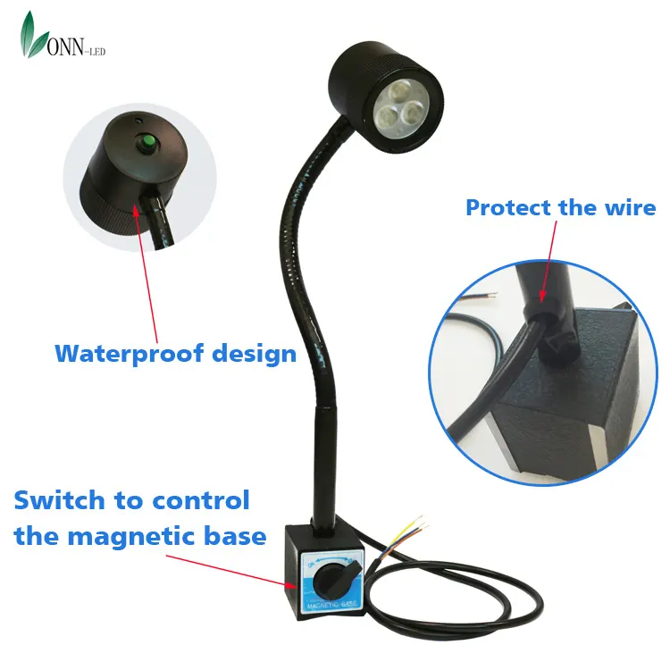 ONN-M3M 350mm flexible gooseneck arm IP54 with a switch to control magnet on/off  machine lamp