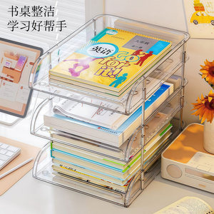 Estantería de escritorio acrílica de 4 niveles, organizador de almacenamiento resistente para oficina, estudio, libros, estantería escalonada para escritorio - Product Image 2