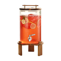 Distributeur de boissons en verre borosilicate avec couvercle en bois, robinet et support, grande capacité, pour infusion de fruits
