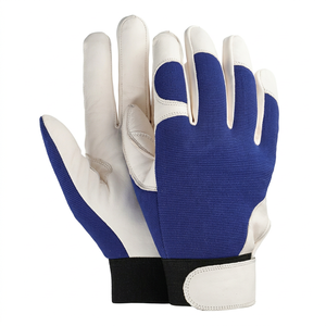 Anti-Slip Leather Work <b>Gloves</b> Textured Fingertips Elastic Wristband General Purpose Safety <b>Gloves</b> Blue White - Product Image 1