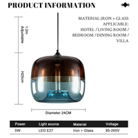 Lampe suspendue LED moderne nordique ronde en fer et verre pour chambre à coucher et salle à manger
