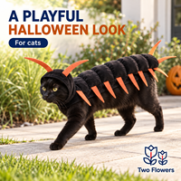 Costume de chat centipède d'Halloween noir et orange en peluche pour enfant avec capuche pour fêtes cosplay et accessoires photo en extérieur