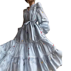 Per TWOTWINSTYLE da donna eleganti abiti ricamati Vintage con stampa romantica abiti lunghi con lacci e lanterna estiva - Product Image 1
