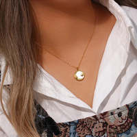 Zyo Bijoux Zircon Soleil Lune Nacre Shell Design Collier Pendentif En Or Plaqué Or 18k En Acier Inoxydable Collier Femme