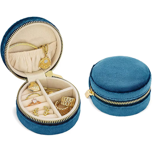 Vintage Retro Morandi Color Round Jewelry Organizer <b>Box</b> Hidden Double Layer Built-in Mirror <b>Mini</b> Portable Zipper Travel <b>Storage</b> - Product Image 3