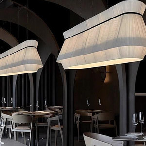 Long Strip Fabric Pendant <b>Light</b> Led Energy Saving Lamp White Six Head Chandelier For <b>Dining</b> Room Coffee Shop Bar Hotel - Product Image 3