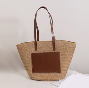 Broderie lettre Logo sacs à bandoulière sacs à main de luxe 2025 plage paille Shopping seau sacs femmes sacs fourre-tout avec sangle en polyuréthane - Product Image 2