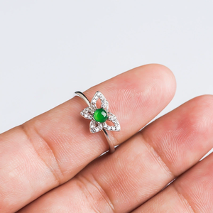 S925 <b>silver</b> <b>ring</b> set with natural A-grade jadeite butterfly green ice-type gemstone. Fashion <b>ring</b> for women. <b>Adjustable</b> design - Product Image 4