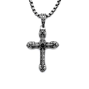 Yunnique <b>Titanium</b> Steel Cross Pendant <b>Necklace</b> with Bezel Set Black Stone Inlay for Men and Women Fashion Jewelry GZYP-0501 - Product Image 1