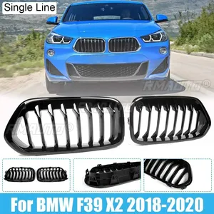1 Par de Rejillas Delanteras Negras de Una Sola Línea para BMW F39 X2 M35i XDrive20d XDrive28i SDrive20i 2018 2019 2020, Negro Brillante - Product Image 1