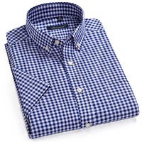 Chemise de travail pour homme en twill non repassable, à rayures, à carreaux et à motifs écossais, à manches courtes, formelle, pour le bureau, 100% coton