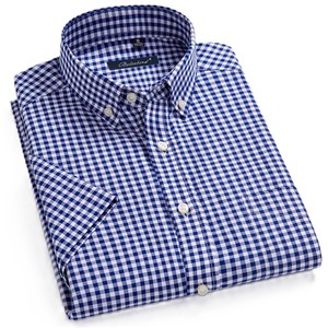Custom Embroidered Men's Oxford Stripe <strong>Checked</strong> Plaid Work <strong>Shirt</strong> Non-Iron Twill Business Button Dress Short Sleeves Formal Office - Product Image 3