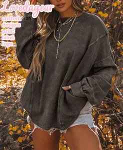 Loveda Custom Women Fancy Plus Size Crewneck Long Sleeve Backless Pullovers Acid Washed Back Split Sweatshirt