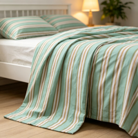 Parure de lit classique à rayures verticales, motif menthe et crème café, durable et lavable, 4 pièces, style simple