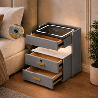 Table de chevet intelligente en bois de luxe moderne avec lumières LED et reconnaissance d'empreintes digitales, table de chevet blanche lumineuse