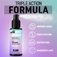 Poudre corporelle sous marque privée pour femmes, soulagement des irritations, absorption des odeurs et de la transpiration, sans talc, anti-frottement pour l'intérieur des cuisses et les zones intimes