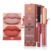 YOUNG VISION Lot de 2 : Rouge à lèvres mat chocolat, Crayon à lèvres et Gloss à lèvres, Empilable, Effet dégradé, Maquillage des lèvres style européen et américain