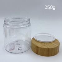 Fabriqué en Chine, pot rond transparent de 250 g, pot cosmétique en plastique PET avec couvercle en bambou
