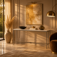 Table console en marbre à piètement fin en X, avec centre de table circulaire, pour mobilier de villa de luxe
