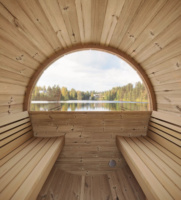 Fabrik-Großhandel Outdoor-Holzfass-Sauna, Fass-Saunaraum mit Einzelglastür & Asphaltschindeldach