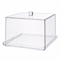 Boîte de présentation carrée en acrylique transparente pour gâteaux et pâtisseries, avec couvercle et base, personnalisable avec logo OEM