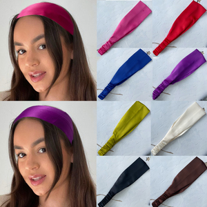 Diadema de satén de seda ancha elástica deportiva lisa y en blanco con logotipo personalizado al por mayor - Product Image 3