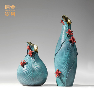 Copper Art <b>Workshop</b> Canna Flower Vase Colored Copper Handmade New Chinese Style Tabletop Ornament - Product Image 2