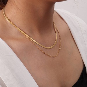 18K PVD Gold Plated Stainless Steel Double Layer Snake Bone and Paperclip <b>Chain</b> Necklace | Fashion Jewelry for Women - Product Image 3