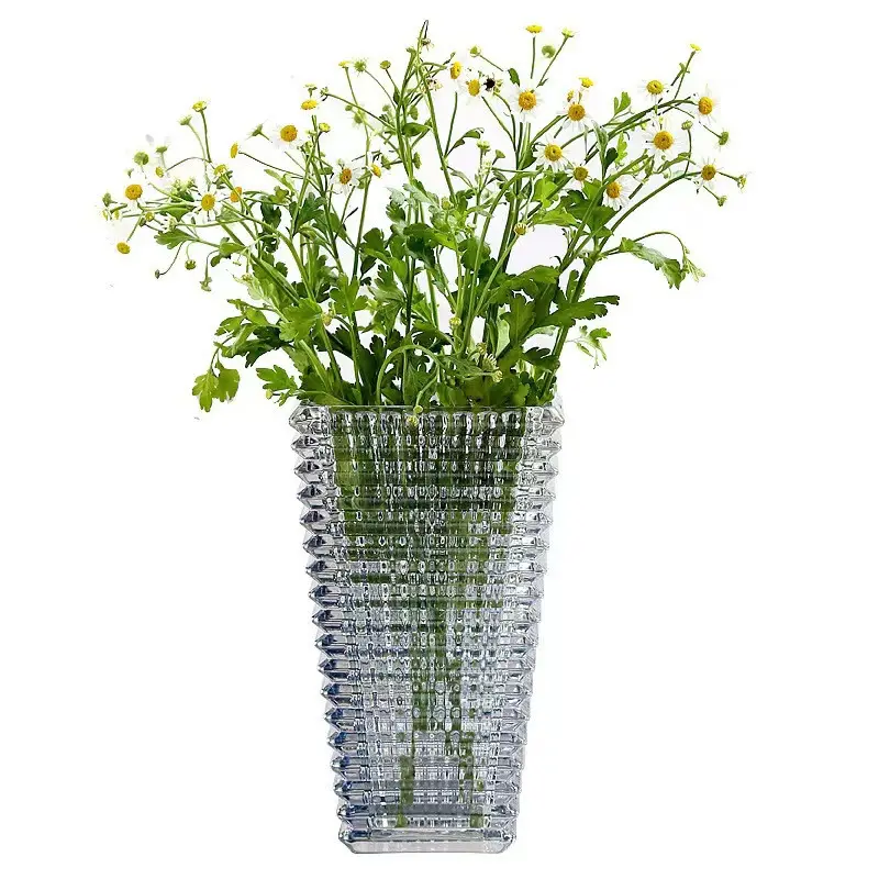 Nordic rectangular crystal glass vase flowers colorful modern table decoration ribbed flower glass vases