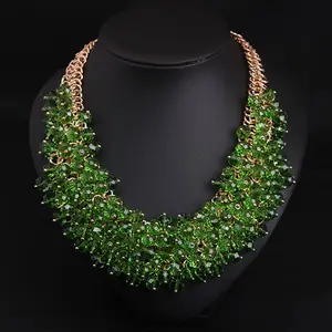 Statement Chunky Beaded Crystal Necklace Pendant Heavy Chokers Bib Necklace Women