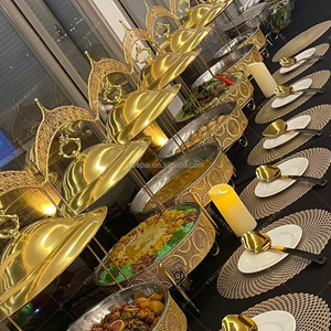 ชุดอุ่นอาหารบุฟเฟ่ต์สแตนเลสสตีลหรูหราใหม่ ชุดอุ่นอาหารบุฟเฟ่ต์สำหรับงานจัดเลี้ยง ชุดอุ่นอาหารแบบเชฟ สำหรับงานจัดเลี้ยง ชุดอุ่นอาหารแบบราชวงศ์สีทอง - Product Image 4