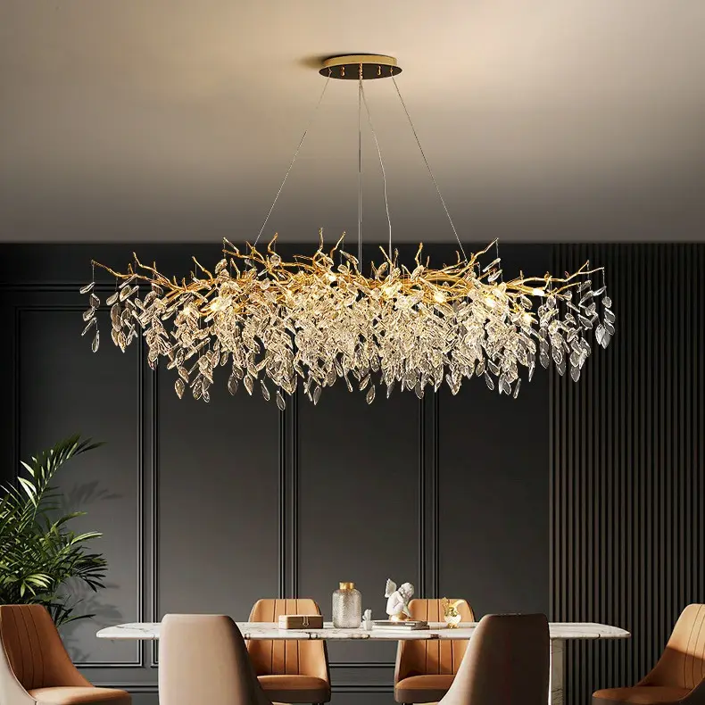 Lustre en Branches d'arbre sur mesure, décoration de luxe, salon K9, hall d'entrée en cristal, Led moderne, Lampe suspendue en cristal