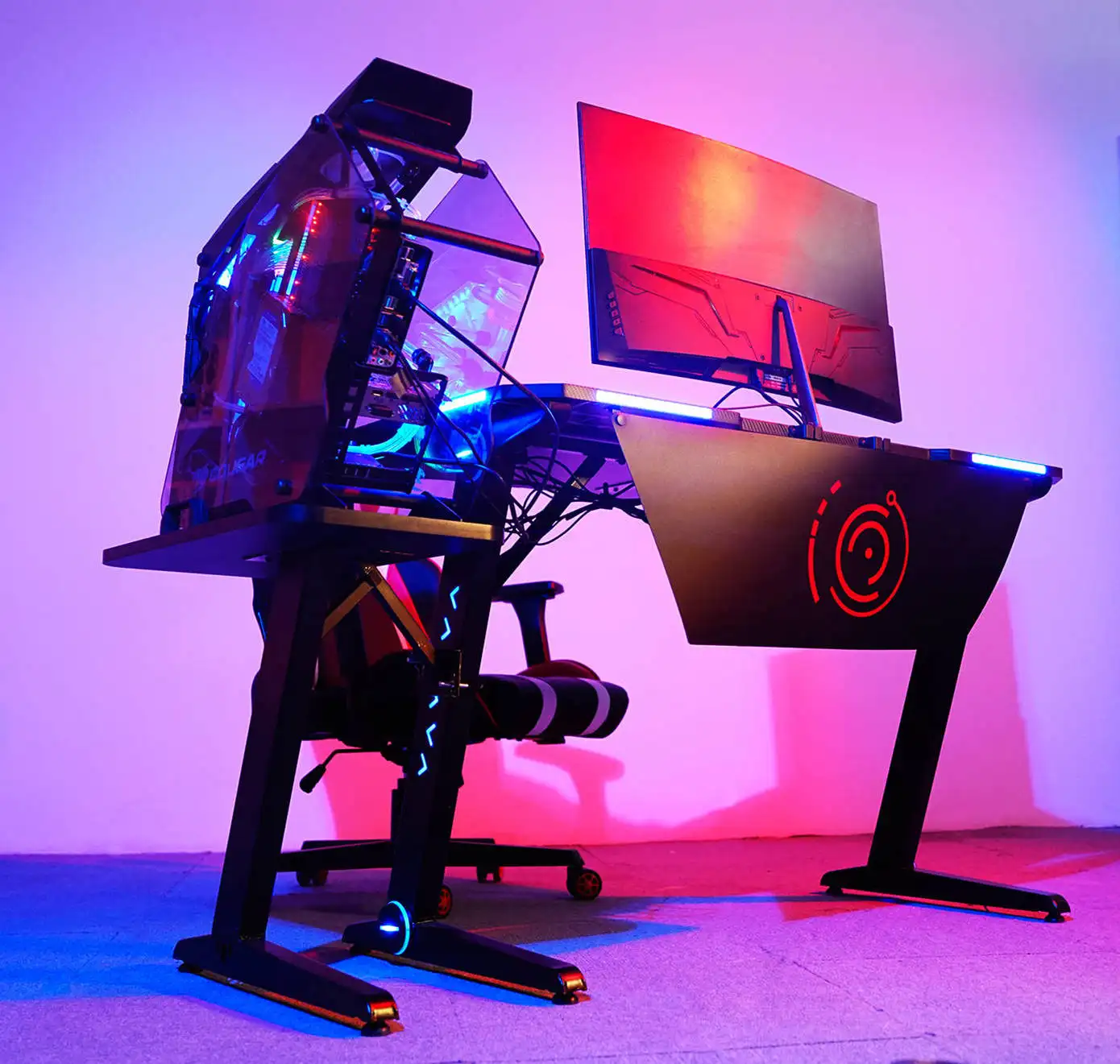 En iyi 2022 bilgisayar masası oyun sandalyesi masa bilgisayar oyun masası RGB ışık ile mesa oyun sillas masa RGB LED aydınlatma
