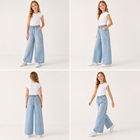 Jeans pour filles avec broderie en forme de cœur, taille haute élastique, jambes larges, pantalon en denim pour enfants, fabrication sur mesure, étiquette privée OEM