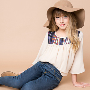 Chemisier en mousseline de soie pour filles, motif patchwork tendance, vente en ligne au détail - Product Image 1