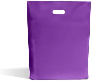 100PCS大型紫色聚乙烯/低密度聚乙烯可重复使用购物袋防水实心载体零售市场工艺使用定制标志扣板类型