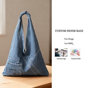 Bolsos de hombro Hobo de mezclilla ecológicos personalizados, bolso holgado geométrico para Vaqueros, bolso de compras grande Vintage de retazos para niñas al por mayor - Product Image 1