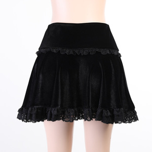 Goth Mall Gothic Aesthetic Velvet Pleated Mini Skirts Women Vintage Harajuku <strong>Emo</strong> Alt <strong>Clothes</strong> High Waist Lace Ruffles Skirt - Product Image 4