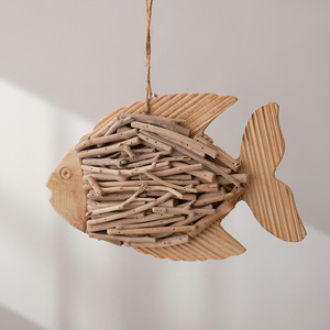 Wooden Fish Wall Hanging Decoration Pine Irregular Shape Home <b>Decor</b> Mediterranean Style Multi Piece Package - Product Image 3