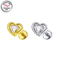 Boucles d'oreilles Freya Designer en titane de qualité implantable, motif cœur et perle, plaquées or, pour femme, avec dos plat, bijoux de piercing labret