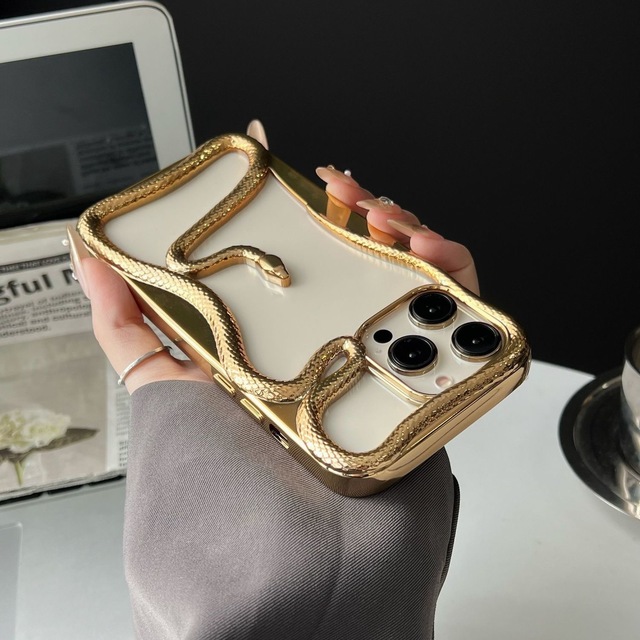 New for Iphone Mobile Cell Phone Cover Silver Electroplated Mesh Frame Snake Phone Case