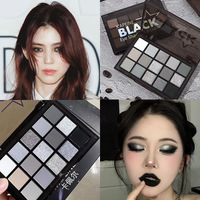 Palette de fards à paupières lumineux personnalisée 15 couleurs, effet smoky, noir cendré, tons froids, mat, métallique, gothique, punk, haute pigmentation, vente en gros, marque privée