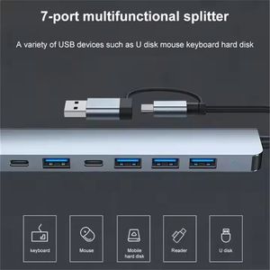 ฮับ USB 3.0 7 in 1 แบบหลายพอร์ต พร้อมแท่นวางเชื่อมต่อ Type C ตัวแยกสัญญาณ 5W PD อะแดปเตอร์ ฮับข้อมูล สำหรับโน้ตบุ๊ก แล็ปท็อป แท็บเล็ต พีซี - Product Image 6