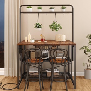 Mesa de Cocina Grande de 46 Pulgadas con Tomacorriente, Estante de Almacenamiento de 3 Niveles para Microondas, Estante para <span class=keywords><strong>Horno</strong></span>, Construcción Metálica, 5 Ganchos, Acabado Antiguo - Product Image 6